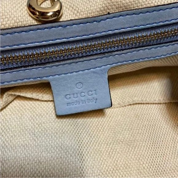 Gucci Sky Blue Leather Shoulder Bag with Gold Chain - Picture 9 of 14